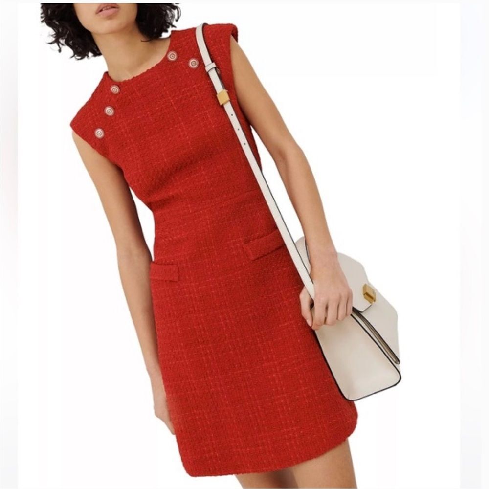 MARELLA Calenda Tweed Fit and Flare Red Button-Accent Mini Dress Size 6